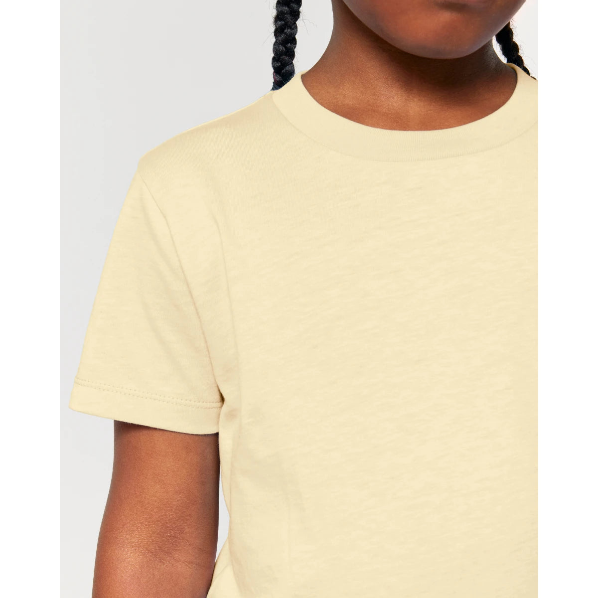 yellow kids t-shirt neckline closeup